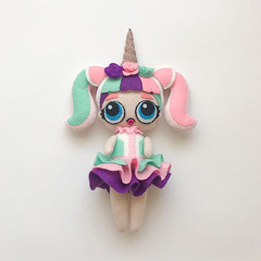 عروسک نمدی دختر یونیکورن 30 سانتی متری