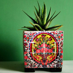 گلدان بتنی مکعب طرح کاشی 01