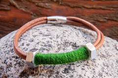 دستبند چرم طبیعی و واشر و قفل استیل